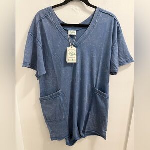 Very J Blue V-Neck Jumpsuit